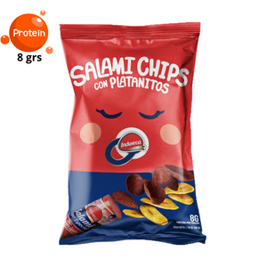 Salami Chips Induveca con Platanitos: ¡El sabor irresistible de Dominicana en una práctica presentación de 50 grs!